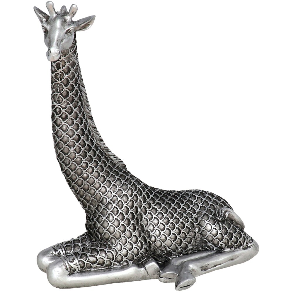 Statueta decorativa Girafa, rasina ABS, 20 x 19 x 22 cm, argintiu
