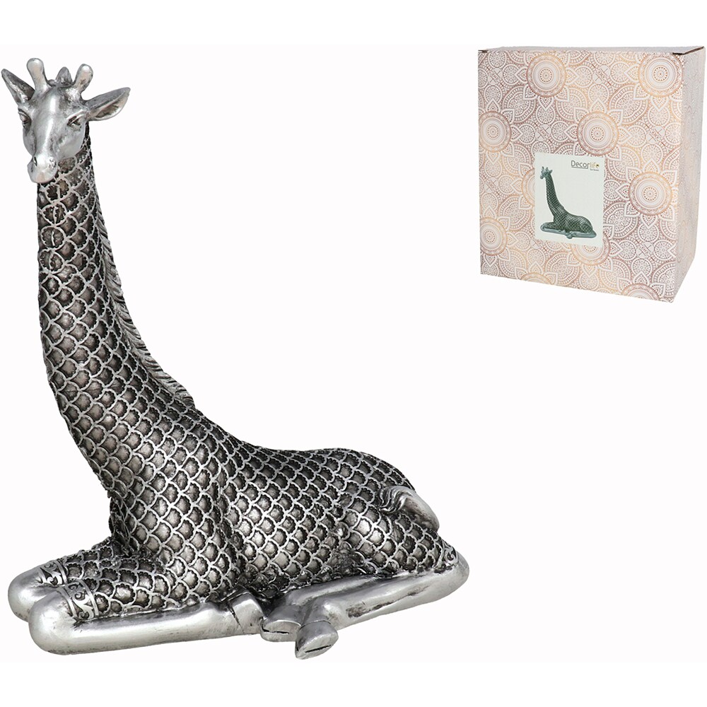 Statueta decorativa Girafa, rasina ABS, 20 x 19 x 22 cm, argintiu