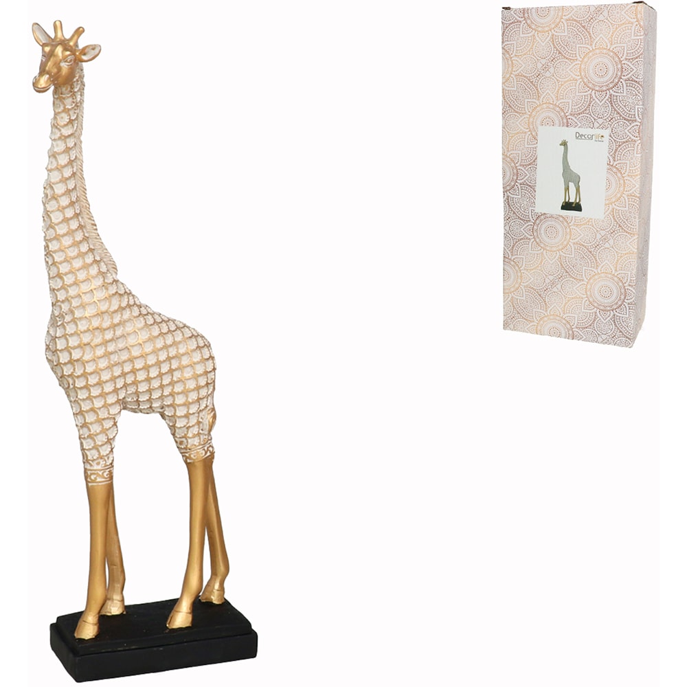 Statueta decorativa Girafa, rasina ABS, 7 x 13 x 35 cm, auriu