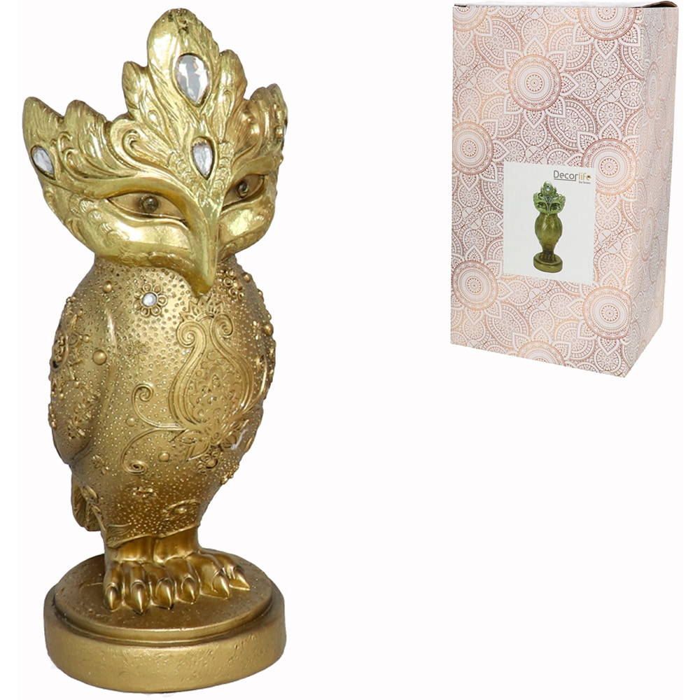 Statueta decorativa Bufnita, rasina ABS, 11 x 13 x 28 cm, auriu