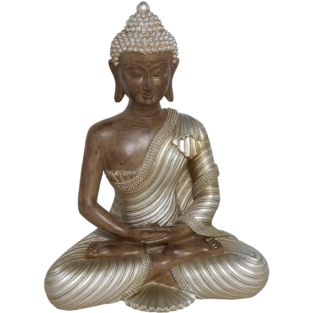 Statueta decorativa Buddha Indra, rasina ABS, 15 x 25 x 32 cm, argintiu