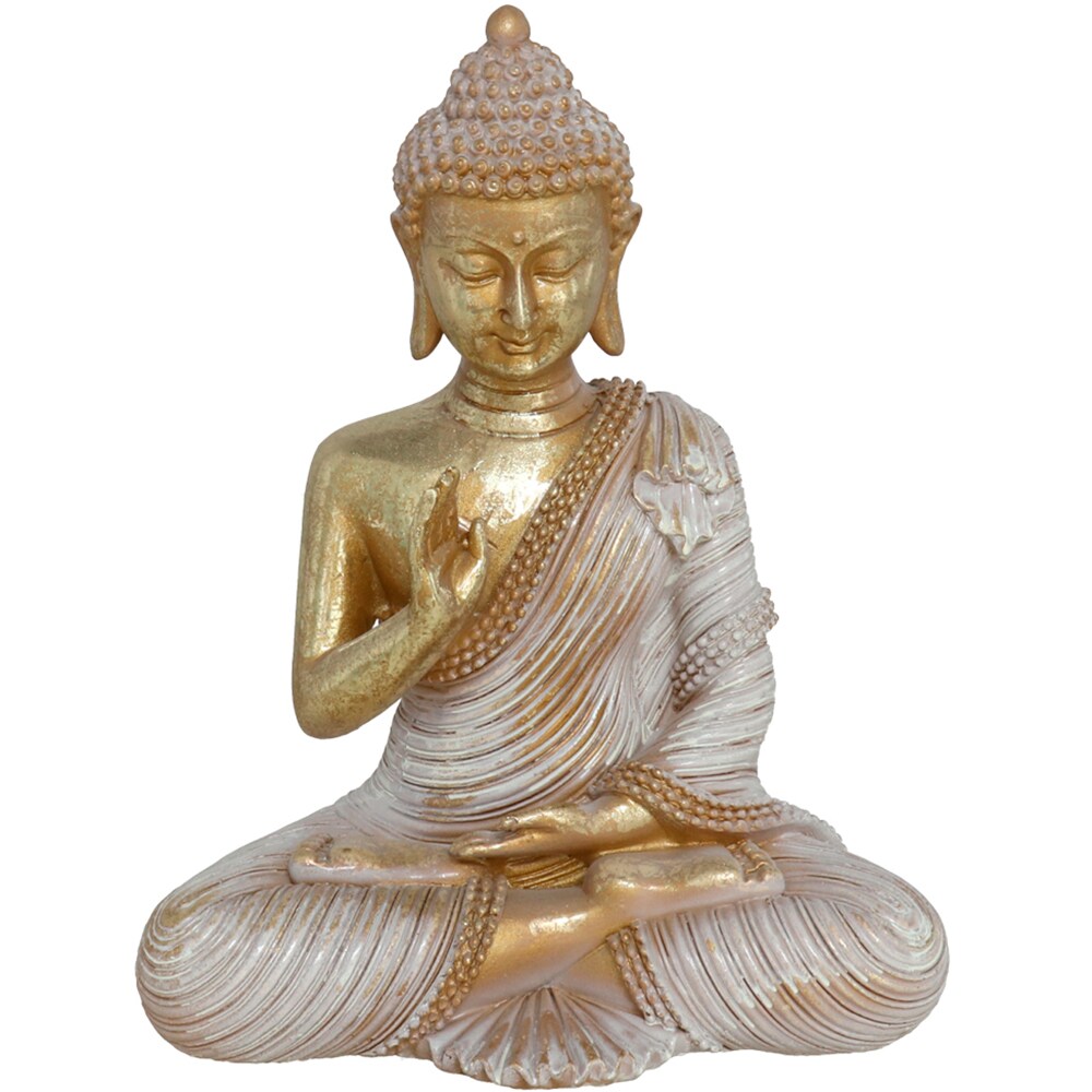 Statueta decorativa Buddha Disha, rasina ABS, 9 x 16 x 20 cm, auriu