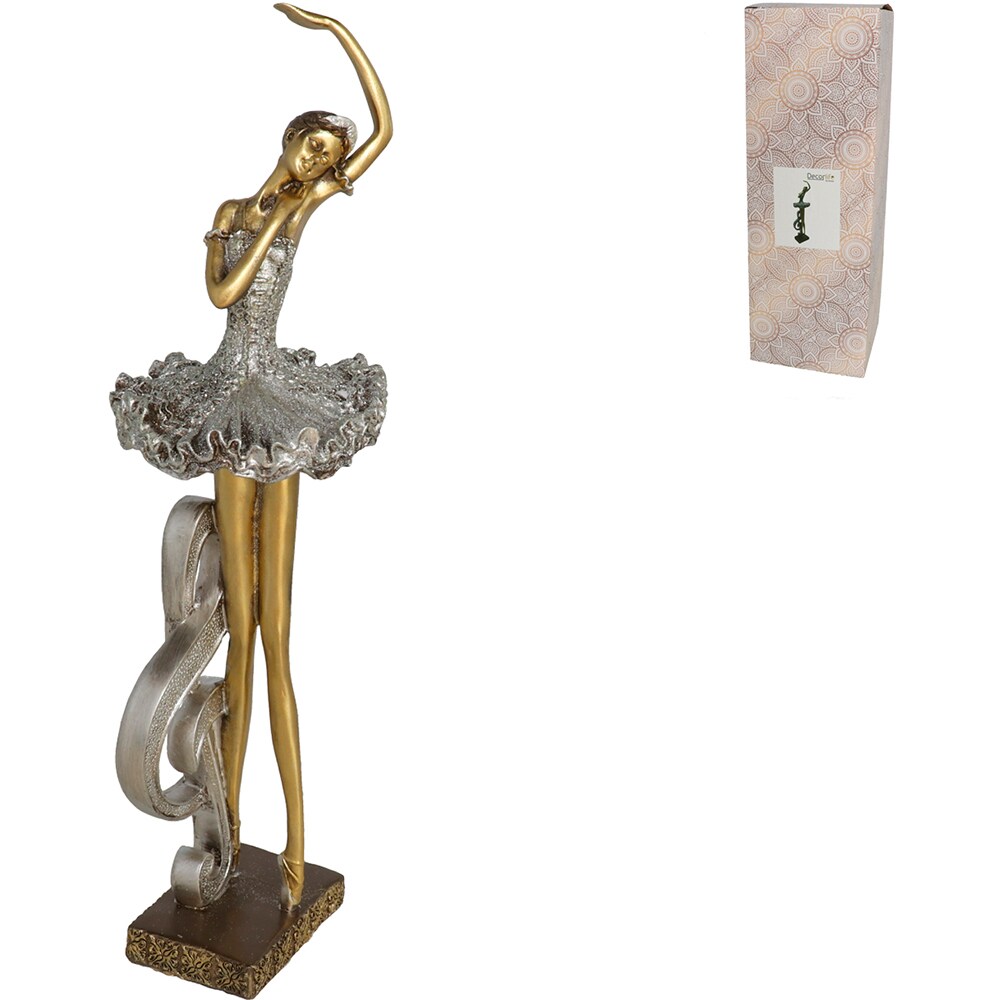 Statueta decorativa Balerina II, rasina ABS, 12 x 12 x 42 cm, argintiu