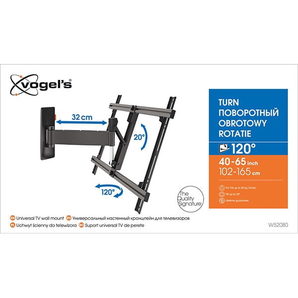 Suport TV perete VOGEL'S W52080, reglabil, 40-65", 30kg, negru