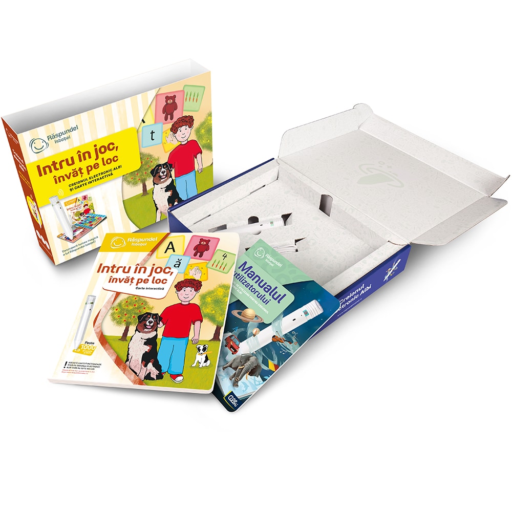 Pachet carte interactiva si creion RASPUNDEL ISTETEL: Intru in joc invat pe loc 69365, 5 ani+, multicolor