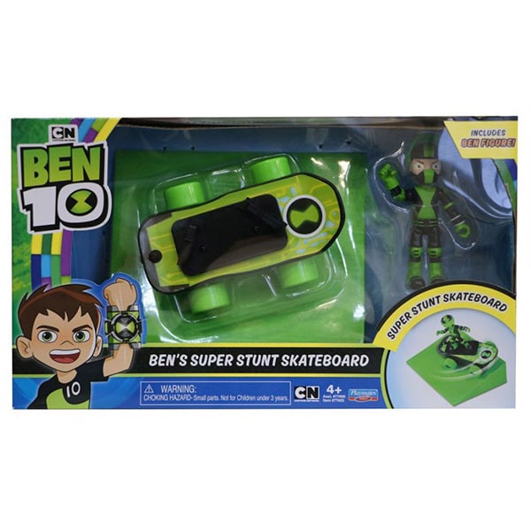 Figurina cu skateboard BEN 10 Super Stunt 74401, 4 ani+, verde-negru