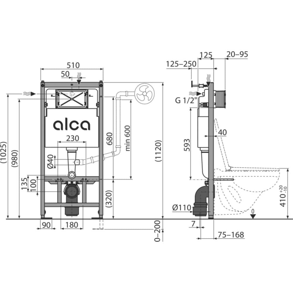 Set rezervor WC incastrat ALCA Sandromodul 50AM101/1120, H 112-132 cm