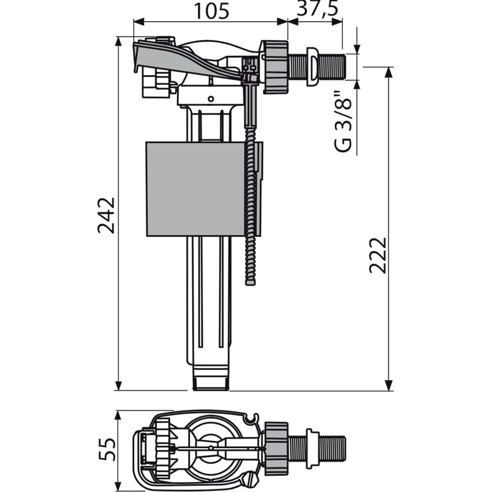Robinet flotor ALCA A160, alimentare laterala, racord 3/8"