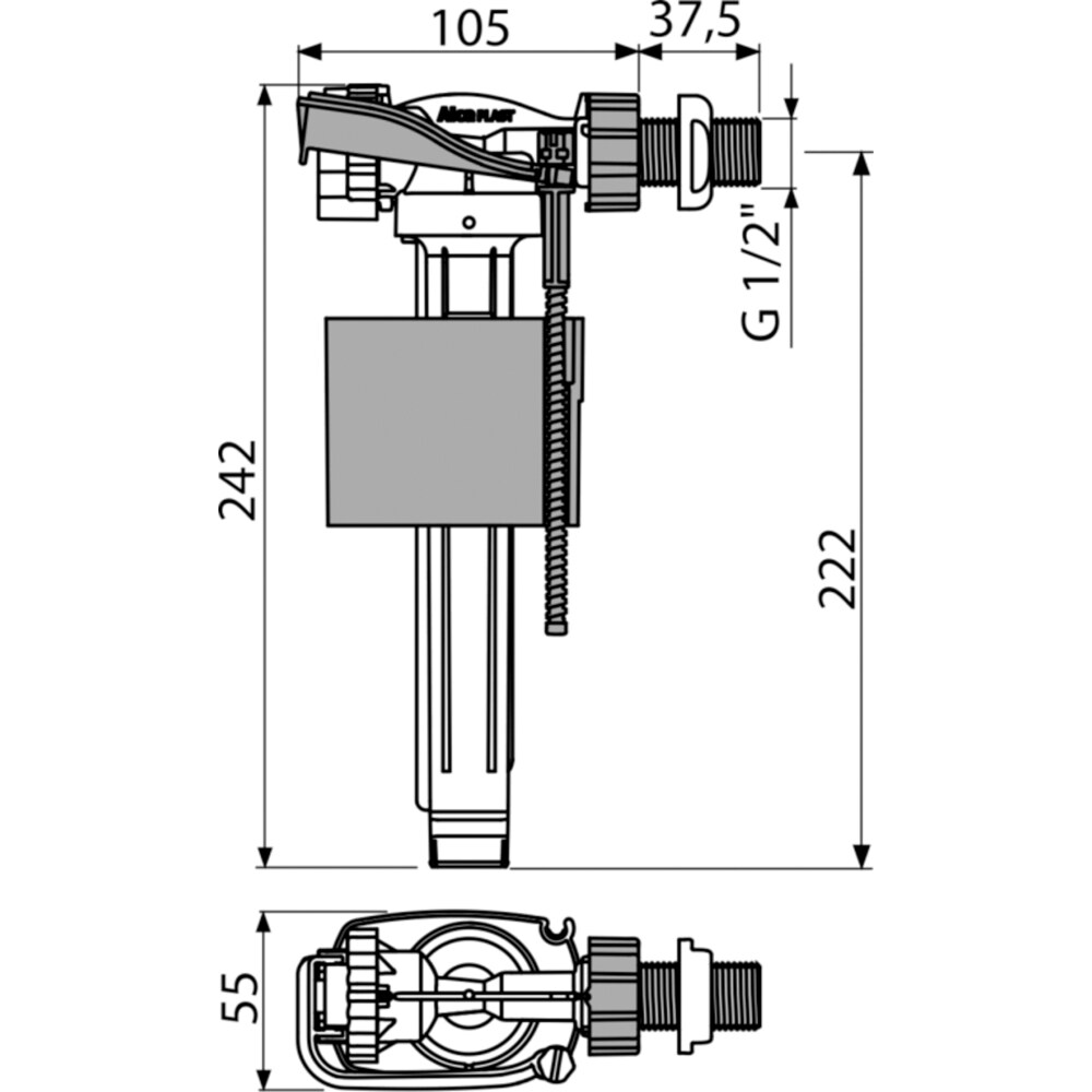 Robinet flotor ALCA A160, alimentare laterala, racord 1/2"