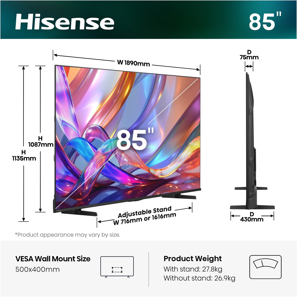 Televizor HI-QLED Smart HISENSE 85E7S, Ultra HD 4K, HDR, 215cm
