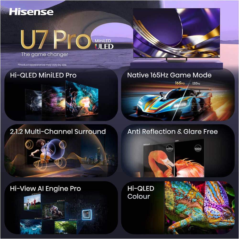 Televizor Mini-LED ULED Smart HISENSE 85U7S PRO, Ultra HD 4K, HDR, 215cm