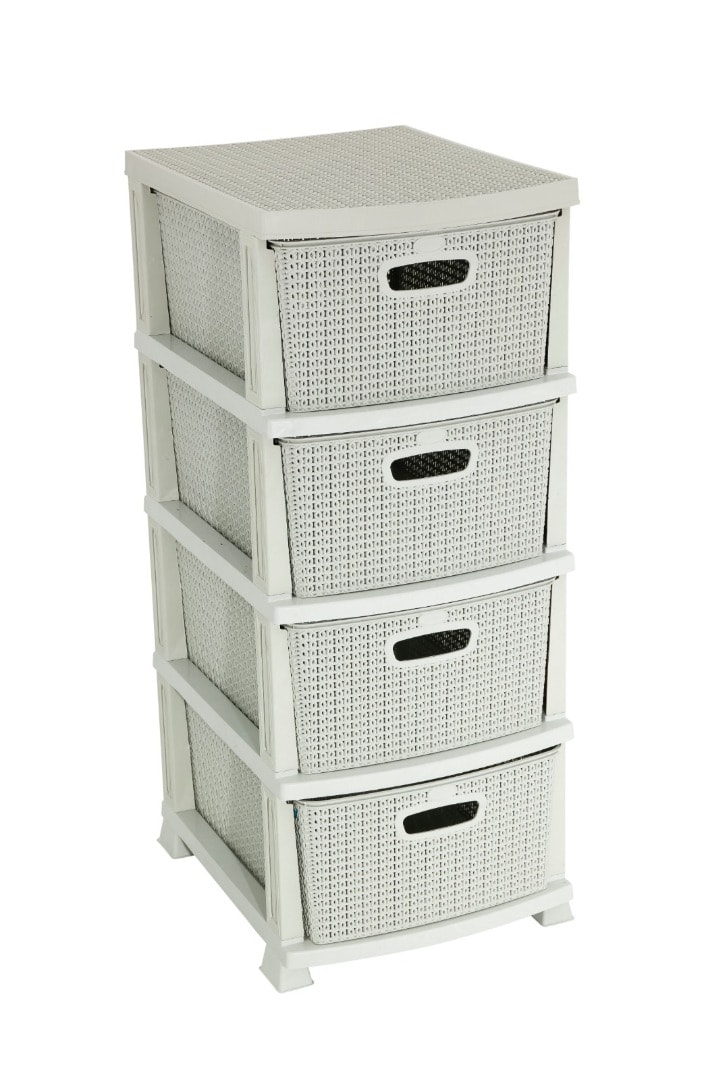 Dulap plastic, 4 sertare, impletit, gri, 46 x 37.5 x 91 cm