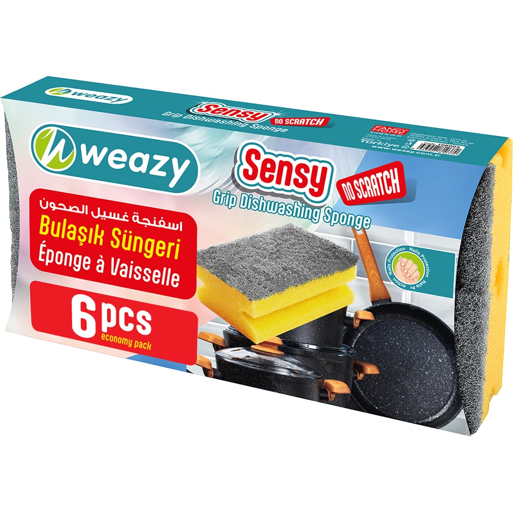 Burete de vase WEAZY Sensy, cu strat abraziv, 6 bucati