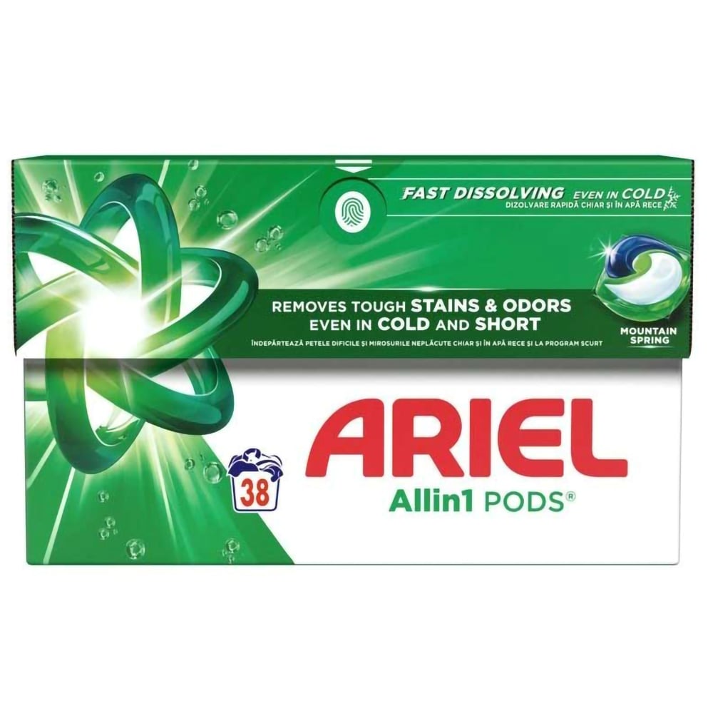 Detergent capsule ARIEL All in One PODS Mountain Spring, 38 spalari