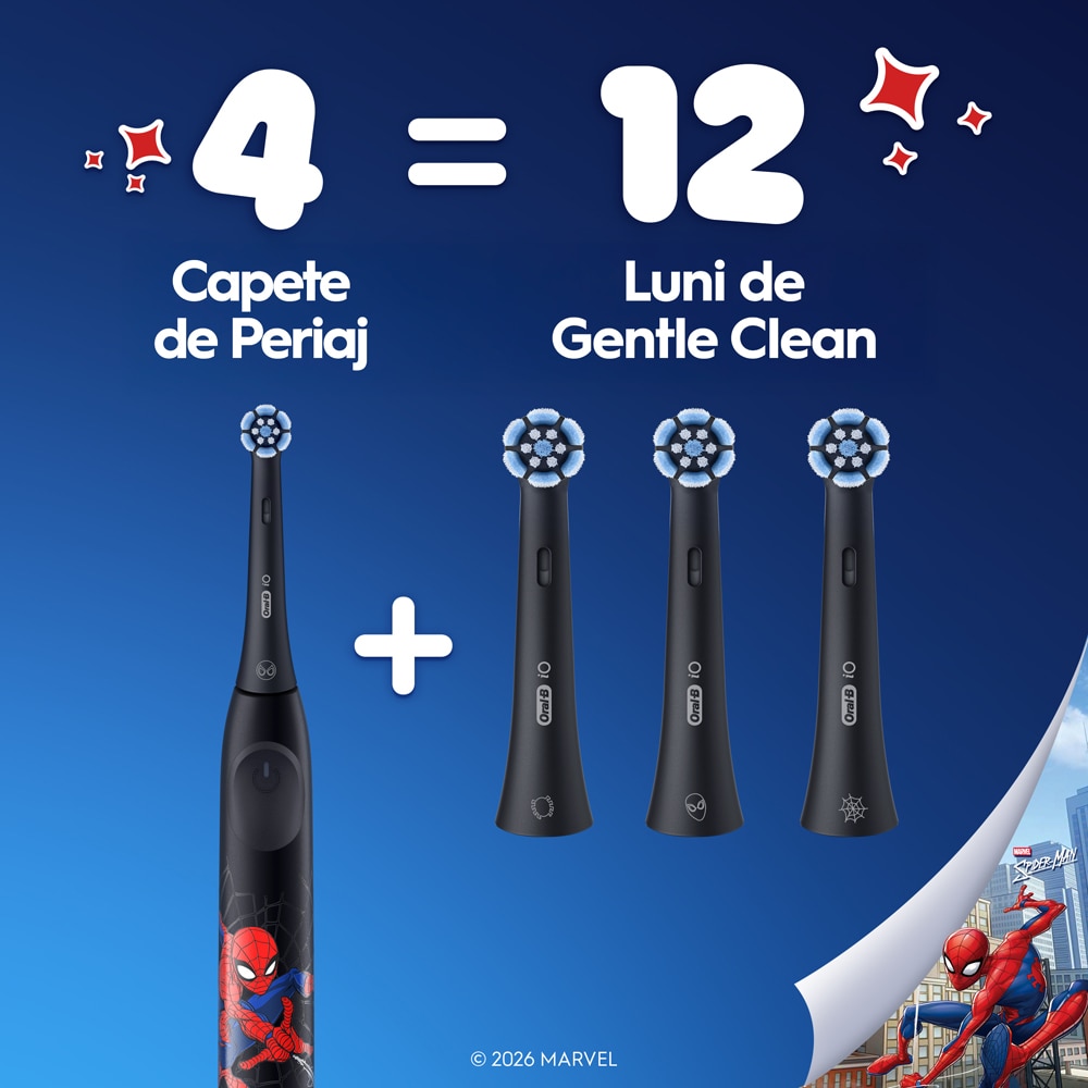 Rezerve periuta de dinti electrica ORAL-B iO Kids Disney Siderman, 4buc, negru