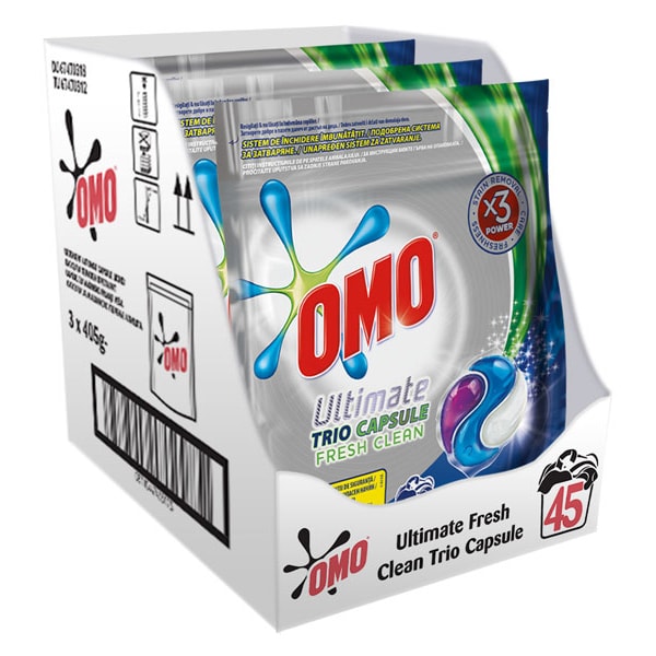 Detergent capsule OMO Ultimate Fresh Clean Trio Caps, 45 Spalari