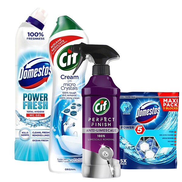 Pachet detergenti pentru curatenia casei CIF + DOMESTOS, 4 bucati
