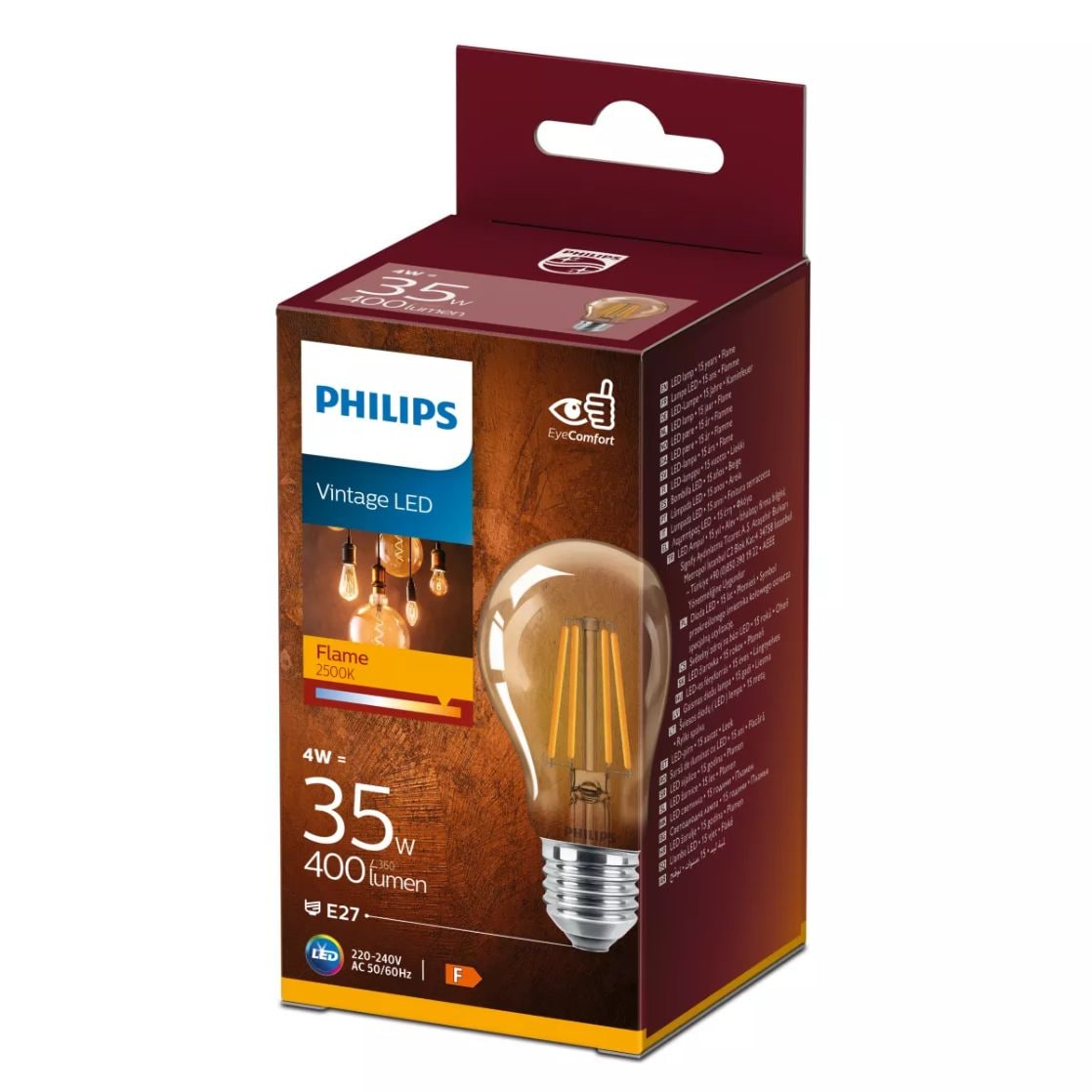 Bec LED decorativ, Filament Philips, 4W, E27, 2500K, auriu