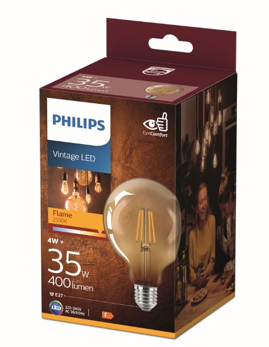 Bec LED decorativ, Filament Philips, 4W, E27, 2500K, auriu