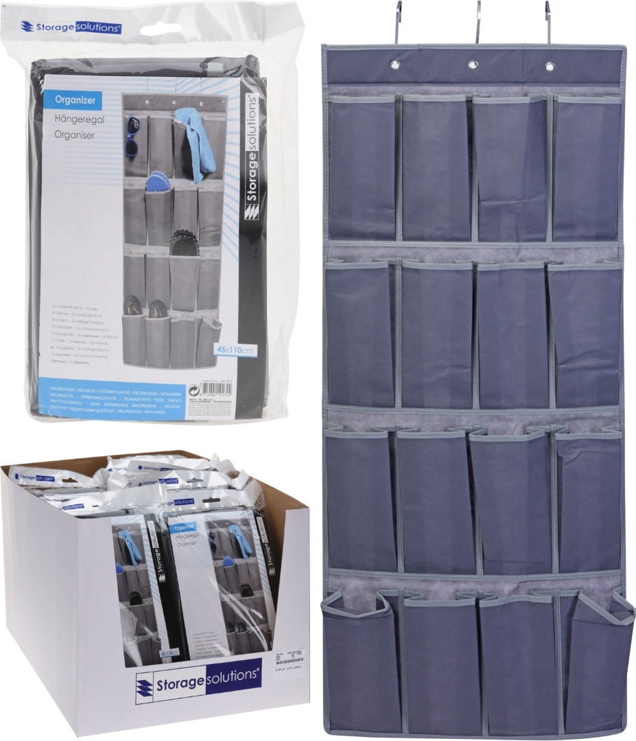Organizator pentru usa, 16 buzunare, textil, 45x110 cm, gri