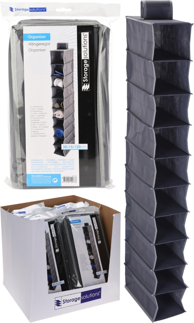 Organizator pantofi, 10 compartimente, textil, 30x15x120 cm, gri