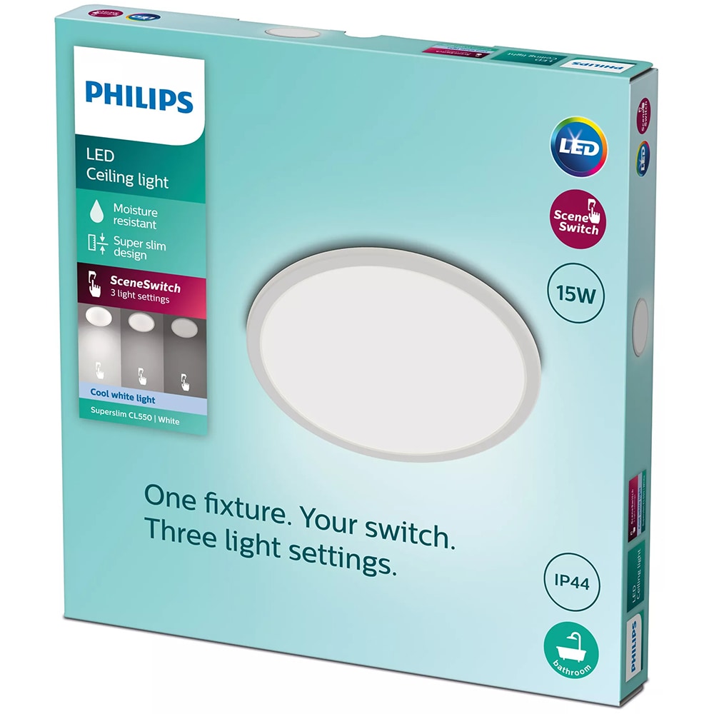 Plafoniera LED PHILIPS Super Slim 8719514327221, 15W, 1300lm, lumina neutra, alb