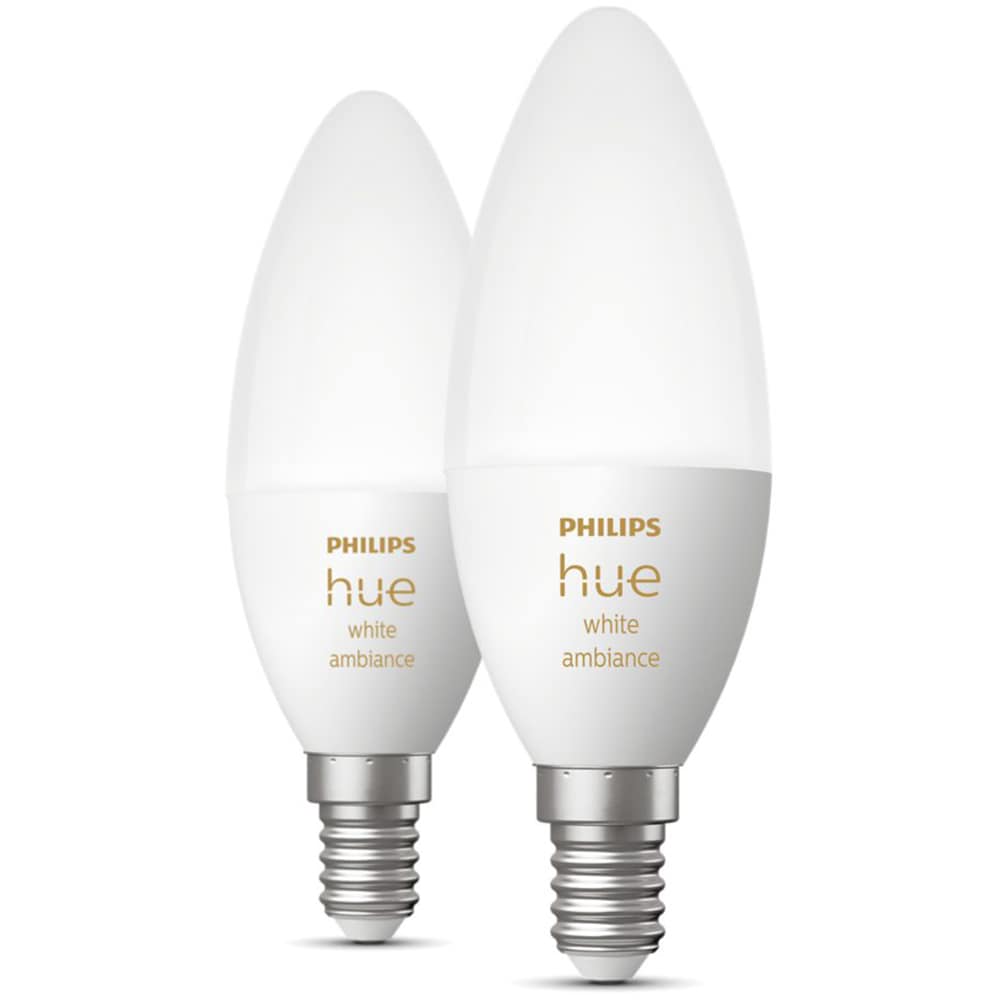 Set 2 becuri LED PHILIPS HUE, E14, 5.2W, 470lm, Wi-Fi, lumina variabila, compatibil Alexa, Google Assistant