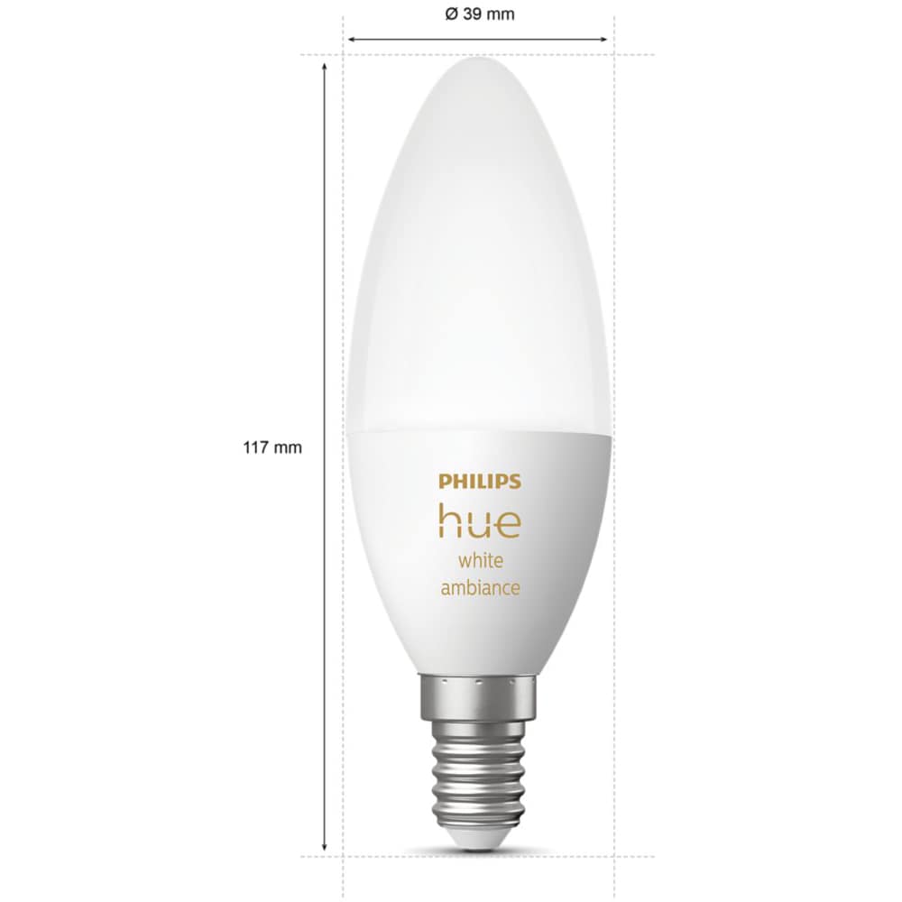 Set 2 becuri LED PHILIPS HUE, E14, 5.2W, 470lm, Wi-Fi, lumina variabila, compatibil Alexa, Google Assistant