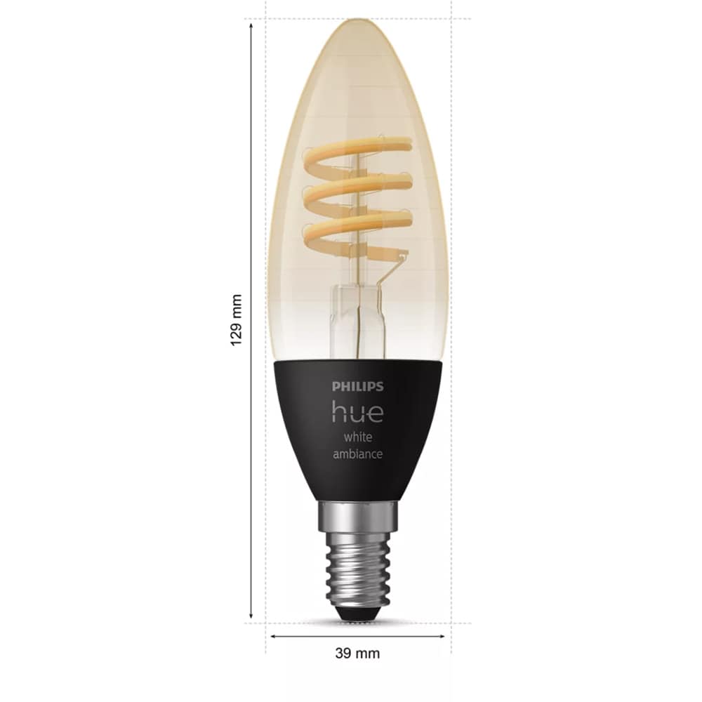 Set 2 becuri LED PHILIPS HUE, E14, 4.6W, 350lm, Wi-Fi, lumina variabila, compatibil Alexa, Google Assistant