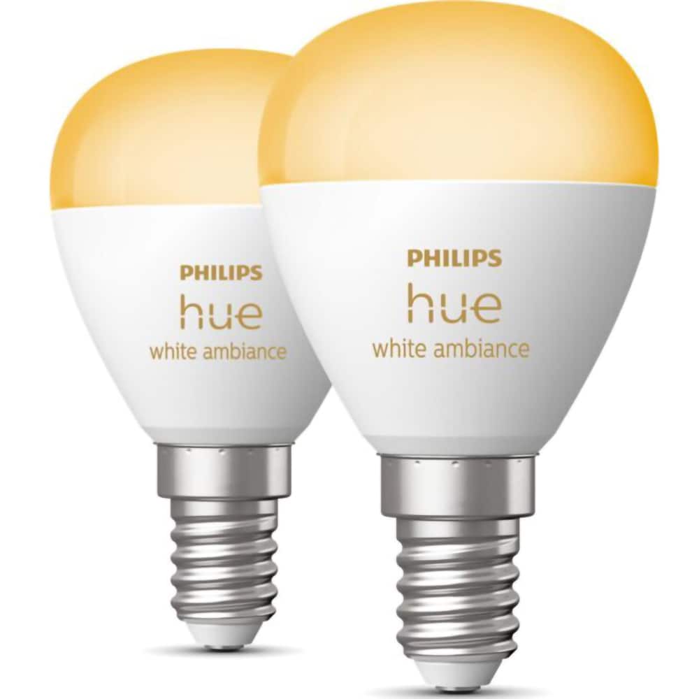 Set 2 becuri LED PHILIPS HUE, E14, 5.1W, 470lm, Wi-Fi, lumina variabila, compatibil Alexa, Google Assistant