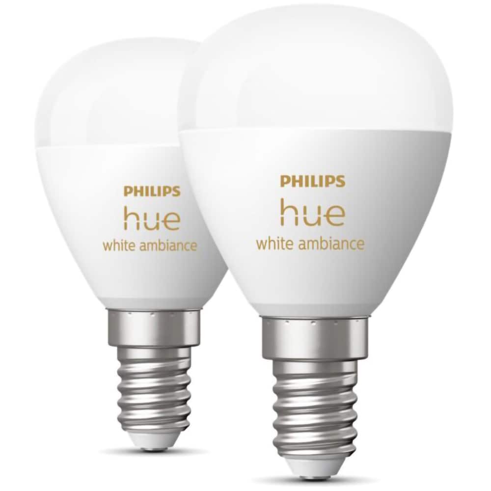 Set 2 becuri LED PHILIPS HUE, E14, 5.1W, 470lm, Wi-Fi, lumina variabila, compatibil Alexa, Google Assistant