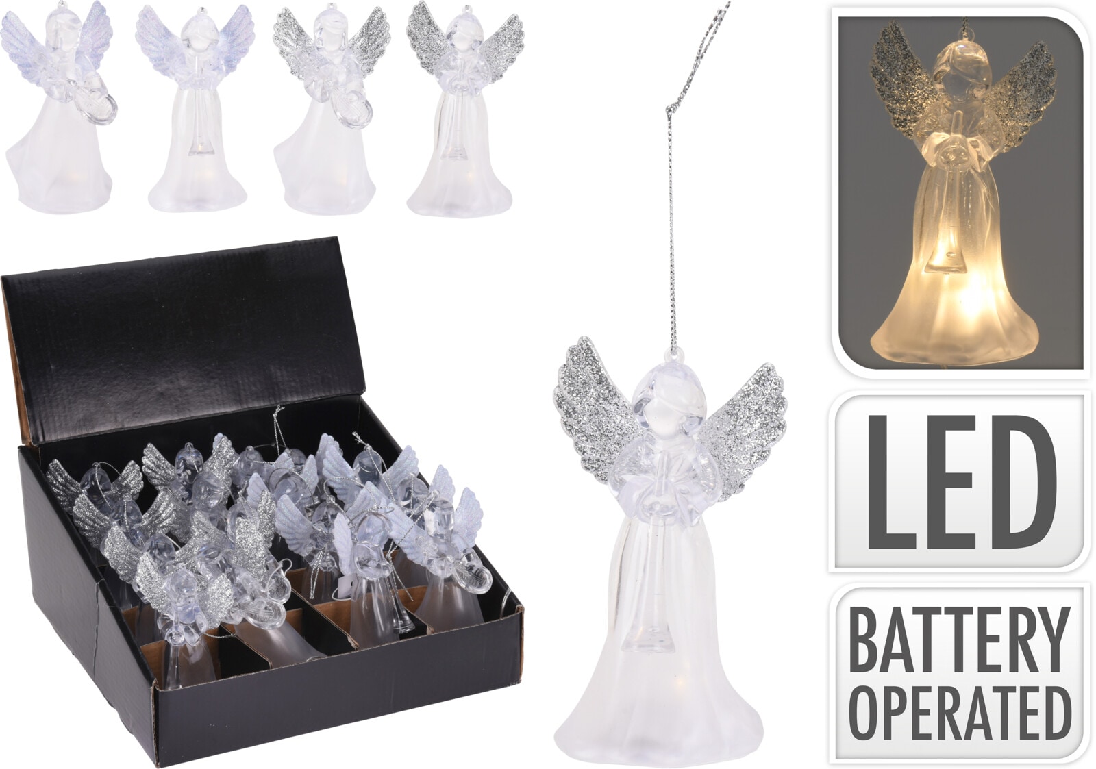 Decoratiune ingeras LED, 11cm, transparent