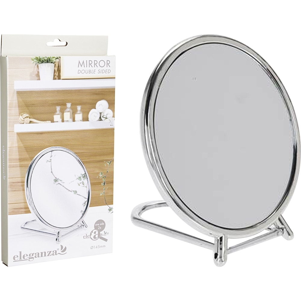 Oglinda cosmetica Eleganza, diametru 14.5 cm, 2 fete