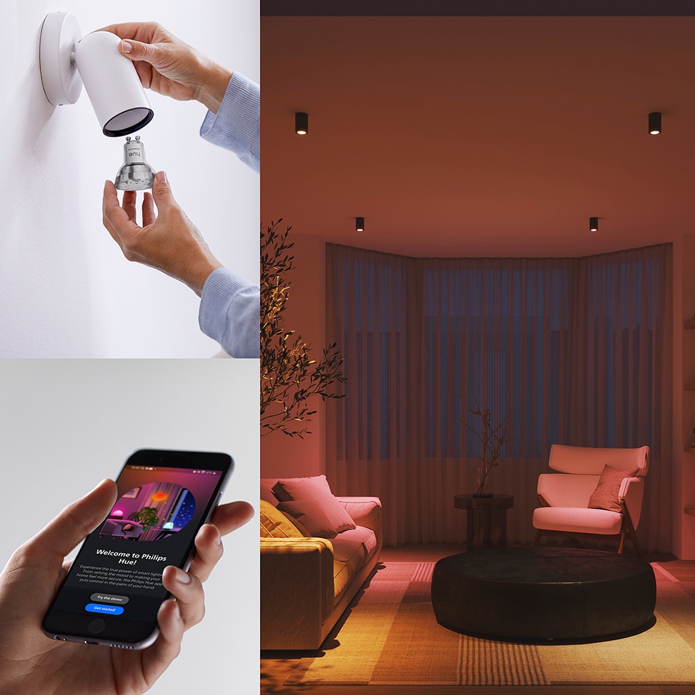 Bec LED PHILIPS HUE Essential, GU10, 5W, 345lm, Wi-Fi, lumina variabila, compatibil Alexa, Google Assistant