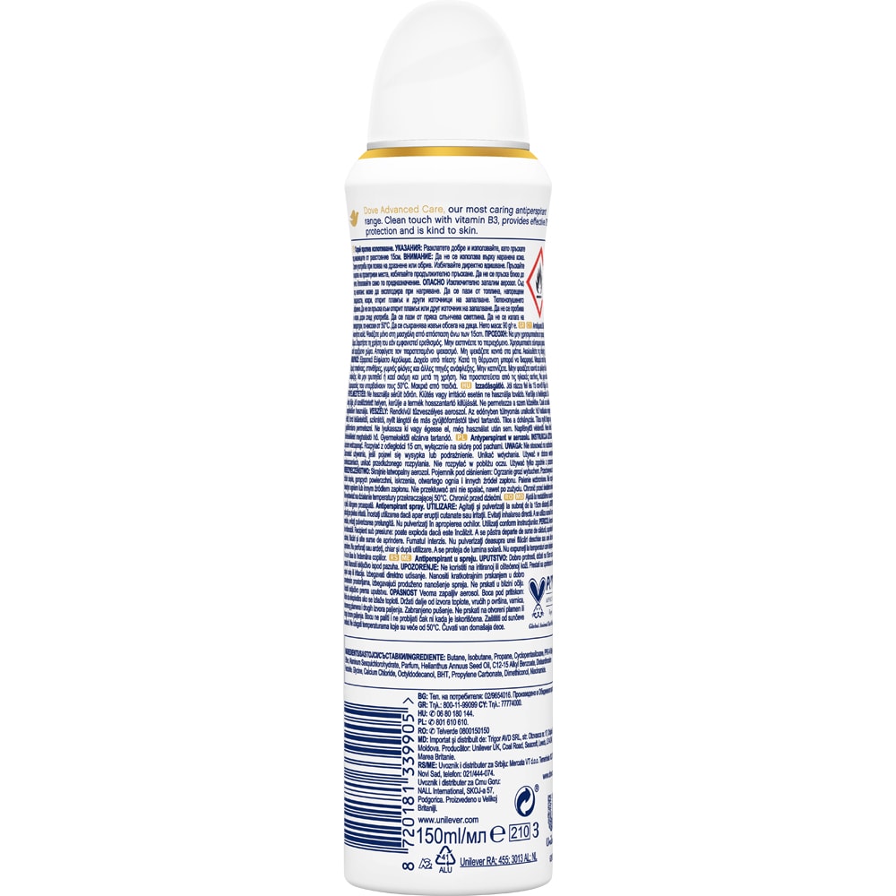 Deodorant spray DOVE Advanced Care Clean Touch Vitamin B3, 150ml