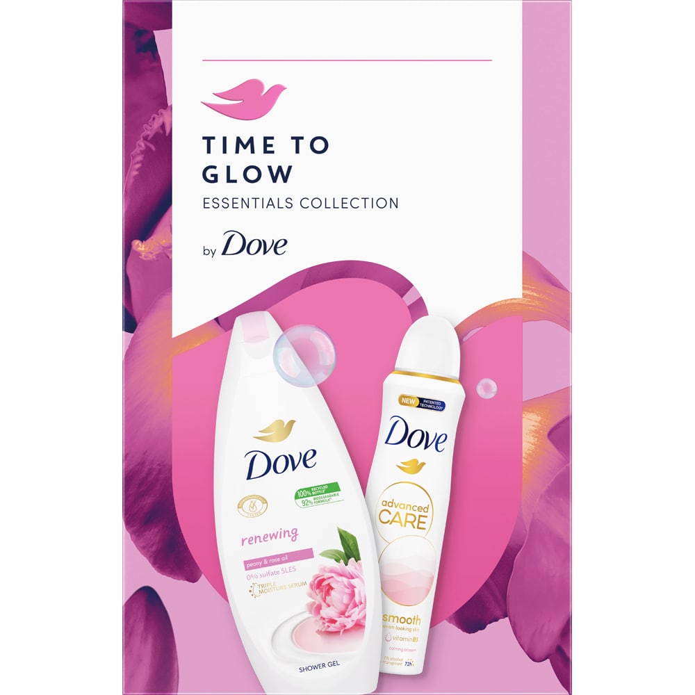 Set ingrijire corp DOVE: Gel de dus Renewing, 250ml + Deodorant spray Calming Blossom, 150ml