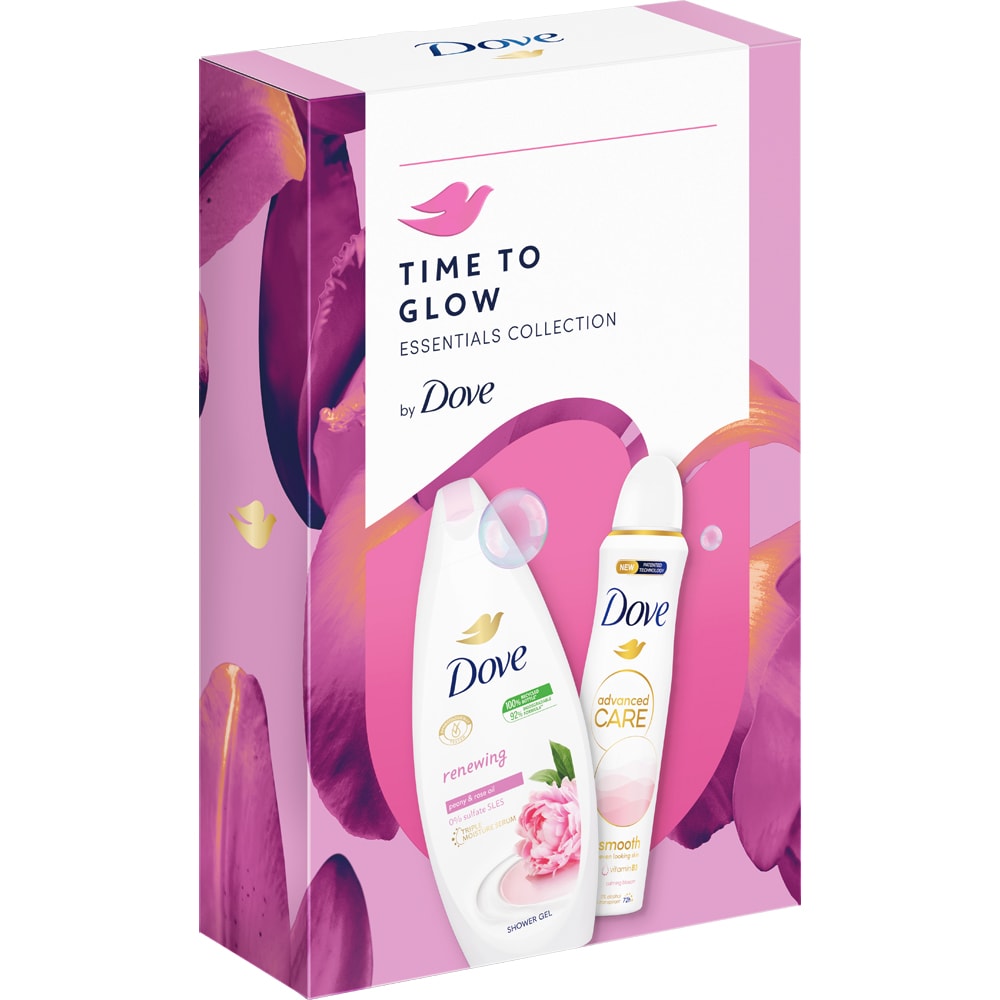 Set ingrijire corp DOVE: Gel de dus Renewing, 250ml + Deodorant spray Calming Blossom, 150ml