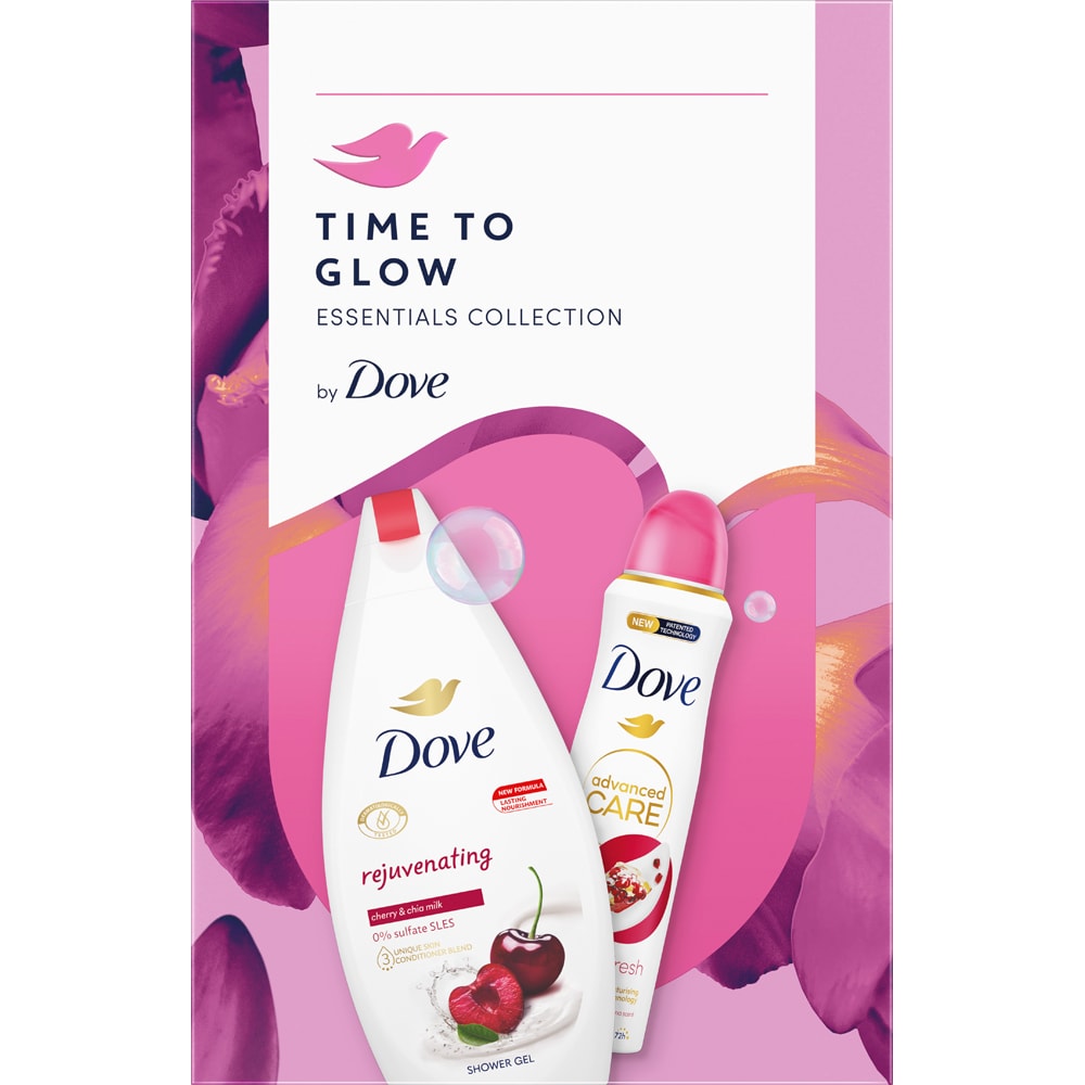 Set ingrijire corp DOVE: Gel de dus Rejuvenating, 250ml + Deodorant spray Pomegranate & Lemon Verbena, 150ml