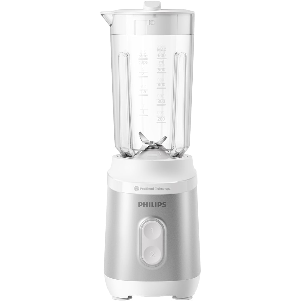 Mini blender PHILIPS Seria 3000 HR2510/90, 0.6l, 350W, 2 trepte viteza, alb-argintiu