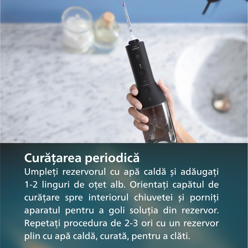 Irigator bucal PHILIPS Sonicare Cordless Power Flosser 3000 HX3826/33, 2 capete, negru