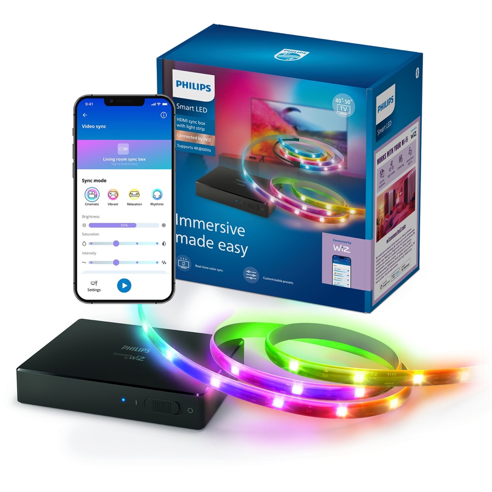 HDMI Sync Box cu banda LED RGBIC pentru TV 40-50" PHILIPS 8721103159267, Wi-Fi, WiZ, 4K 60Hz, 3.4 m