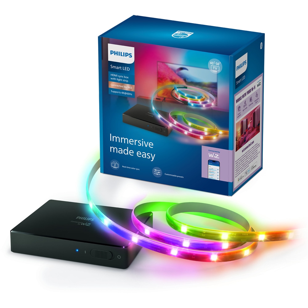 HDMI Sync Box cu banda LED RGBIC pentru TV 40-50" PHILIPS 8721103159267, Wi-Fi, WiZ, 4K 60Hz, 3.4 m