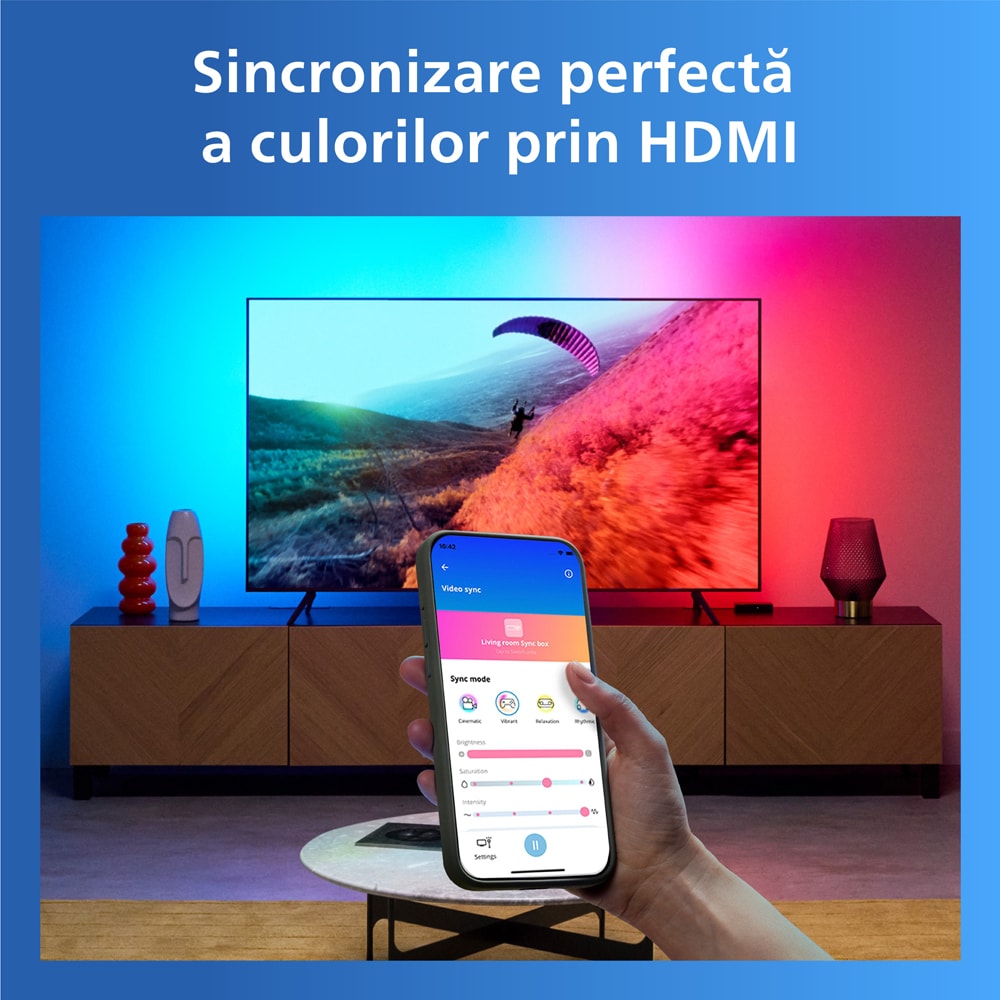 HDMI Sync Box cu banda LED RGBIC pentru TV 40-50" PHILIPS 8721103159267, Wi-Fi, WiZ, 4K 60Hz, 3.4 m