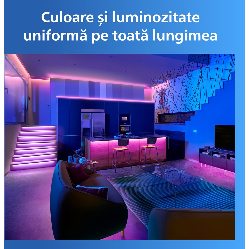 Banda LED inteligenta PHILIPS 8721103159502, 6.5W, RGB, Wi-Fi, WiZ, 4m