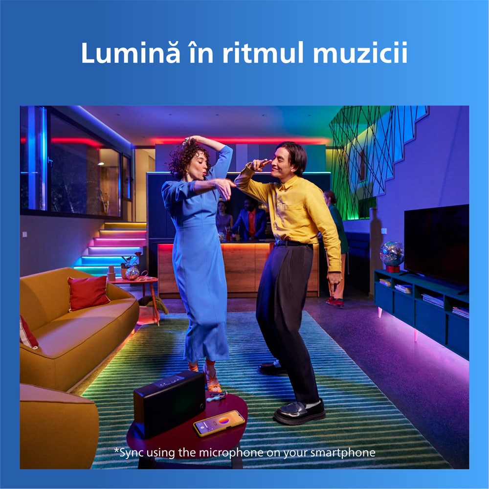 Banda LED inteligenta PHILIPS 8721103159502, 6.5W, RGB, Wi-Fi, WiZ, 4m