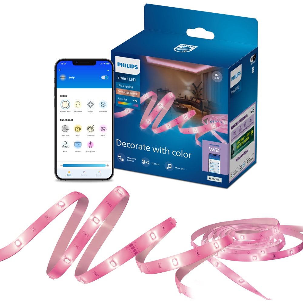 Banda LED inteligenta PHILIPS 8721103159502, 6.5W, RGB, Wi-Fi, WiZ, 4m