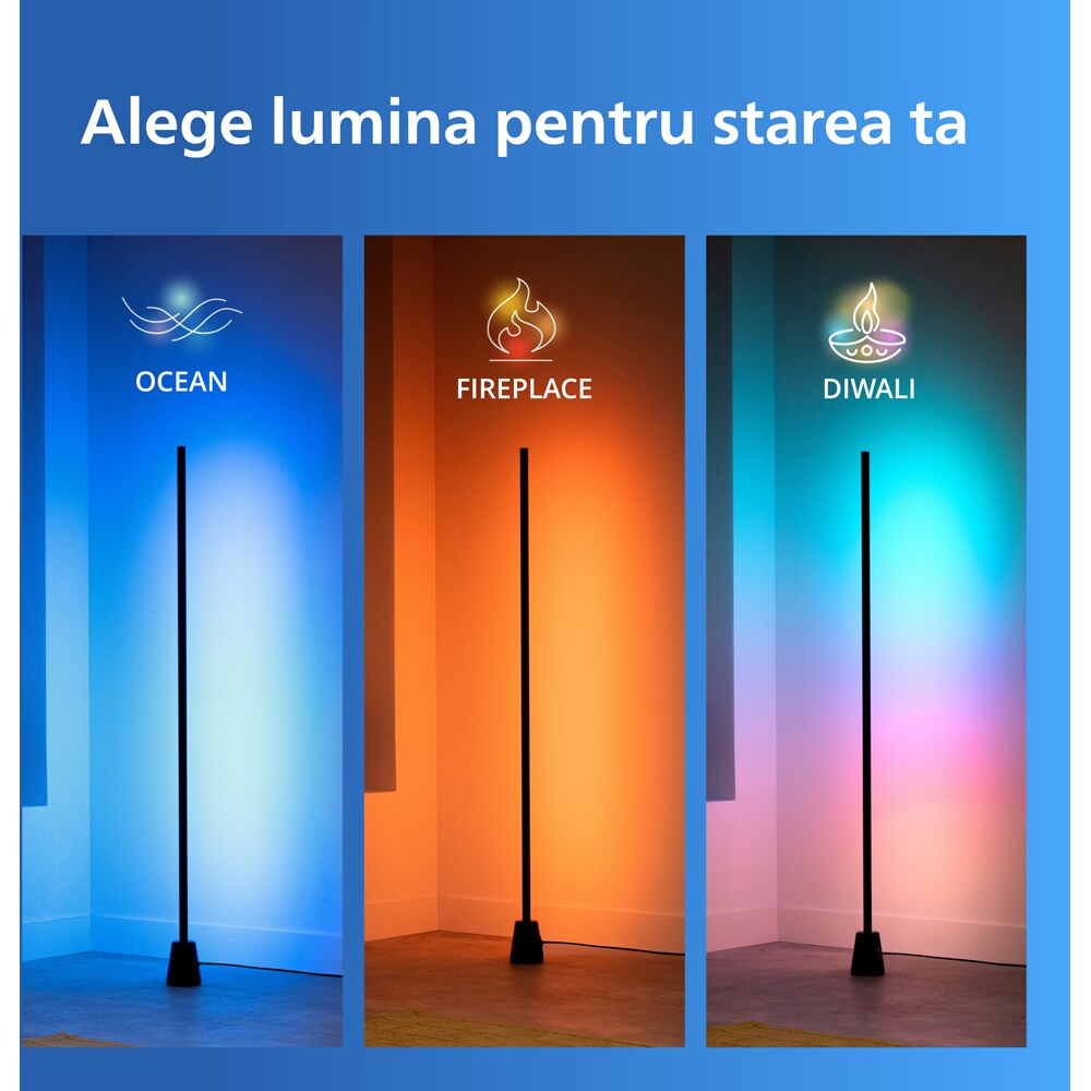 Lampadar inteligent PHILIPS 8721103160706, 9.7W, Wi-Fi, RGBIC LED, WiZ, negru