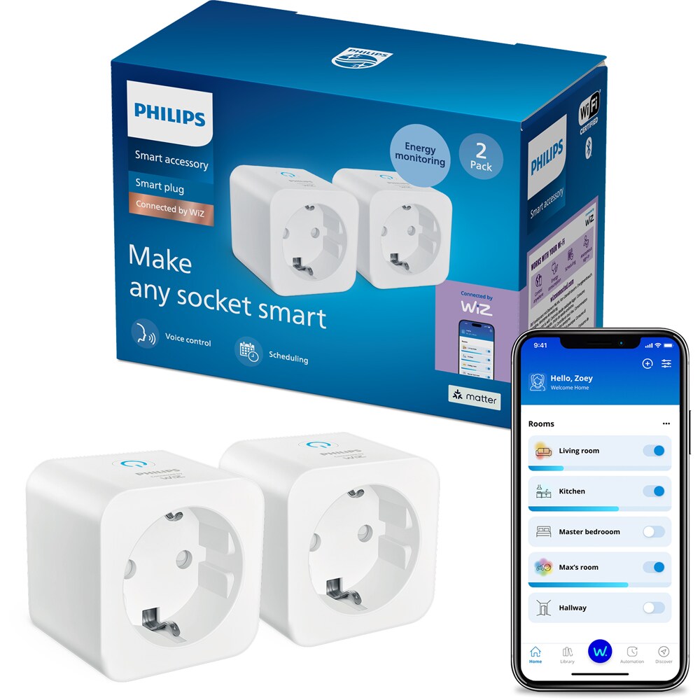 Pachet 2 prize inteligente PHILIPS 8721103164001, Wi-Fi, WiZ, IP20, alb