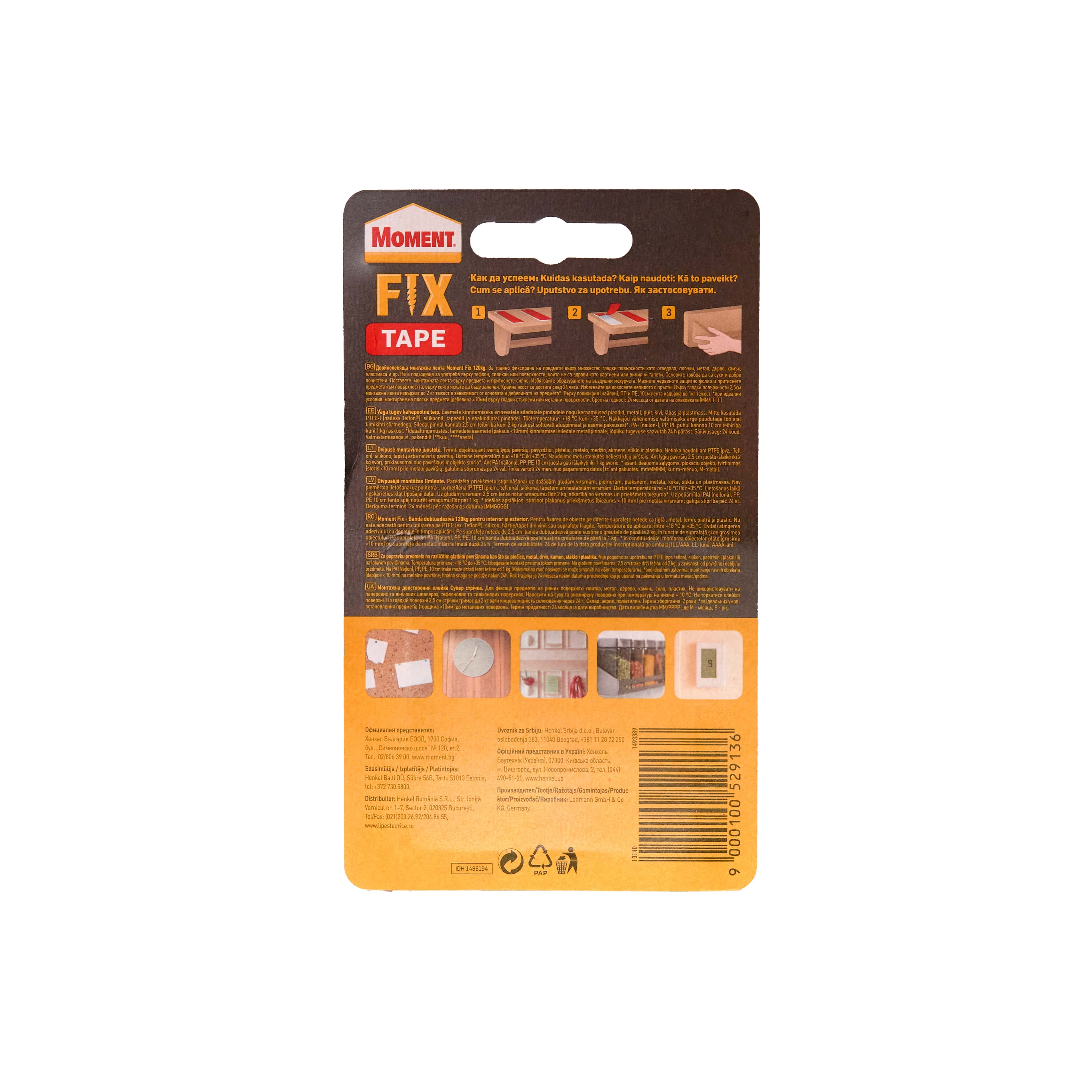 Banda dubla adeziva Moment Fix 19 mm x 1.5 m, rosu