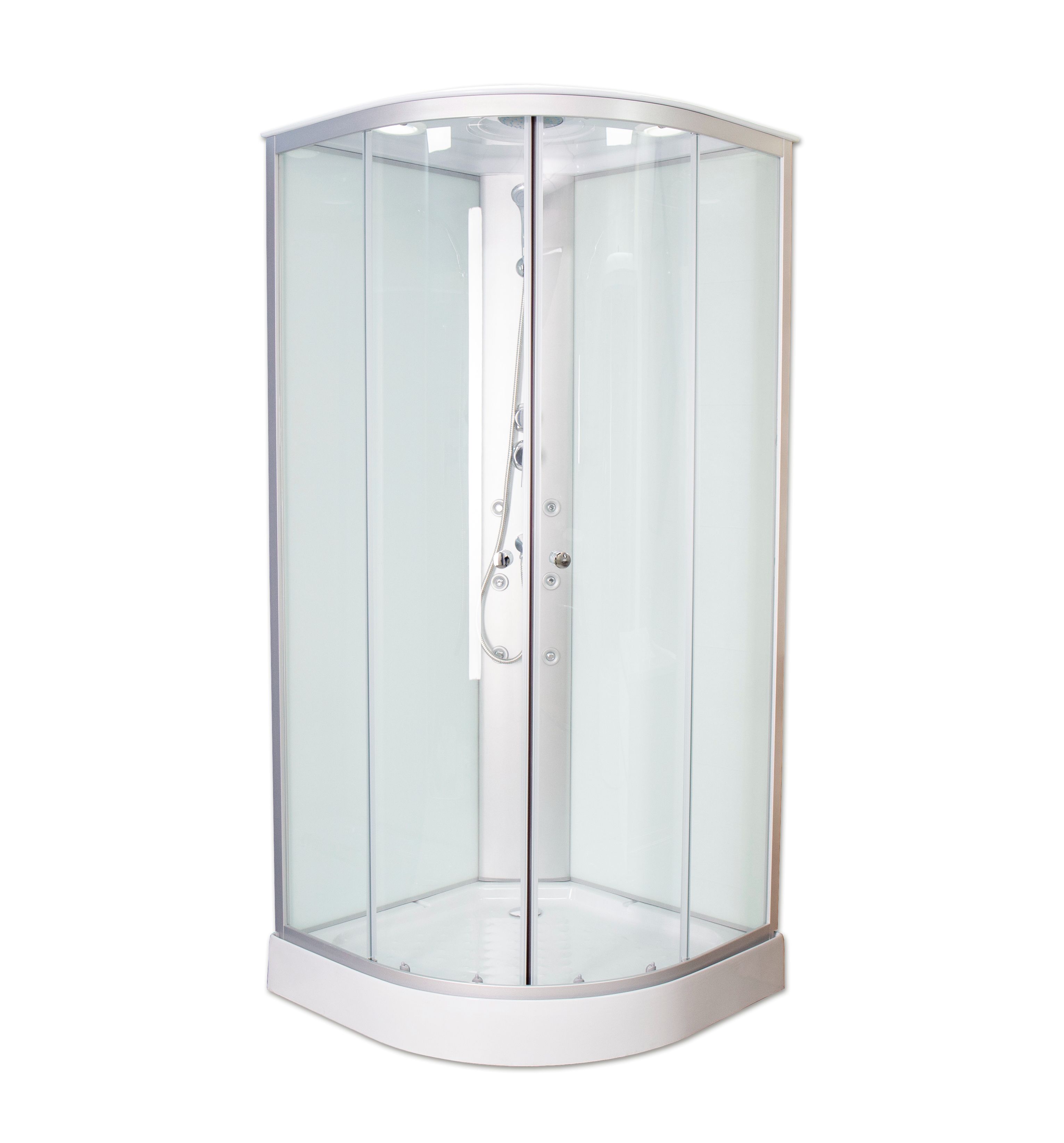 Cabina de dus cu hidromasaj SANOTECHNIK TM01, semirotunda, 88 x 88 x 215 cm, sticla securizata 4 mm, profil alb